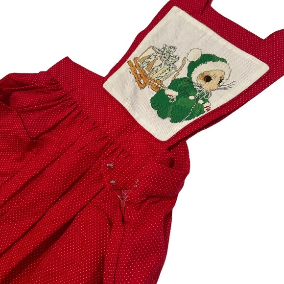 Prairie Apron Jumper Daisy Kingdom Inspired Embroider Christmas Mouse Pinafore - Picture 2 of 5
